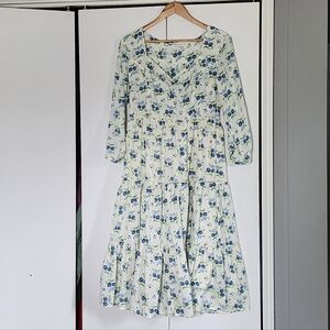 Sweet Baby Jane White Maxi Dress with Blue and Green Floral Print